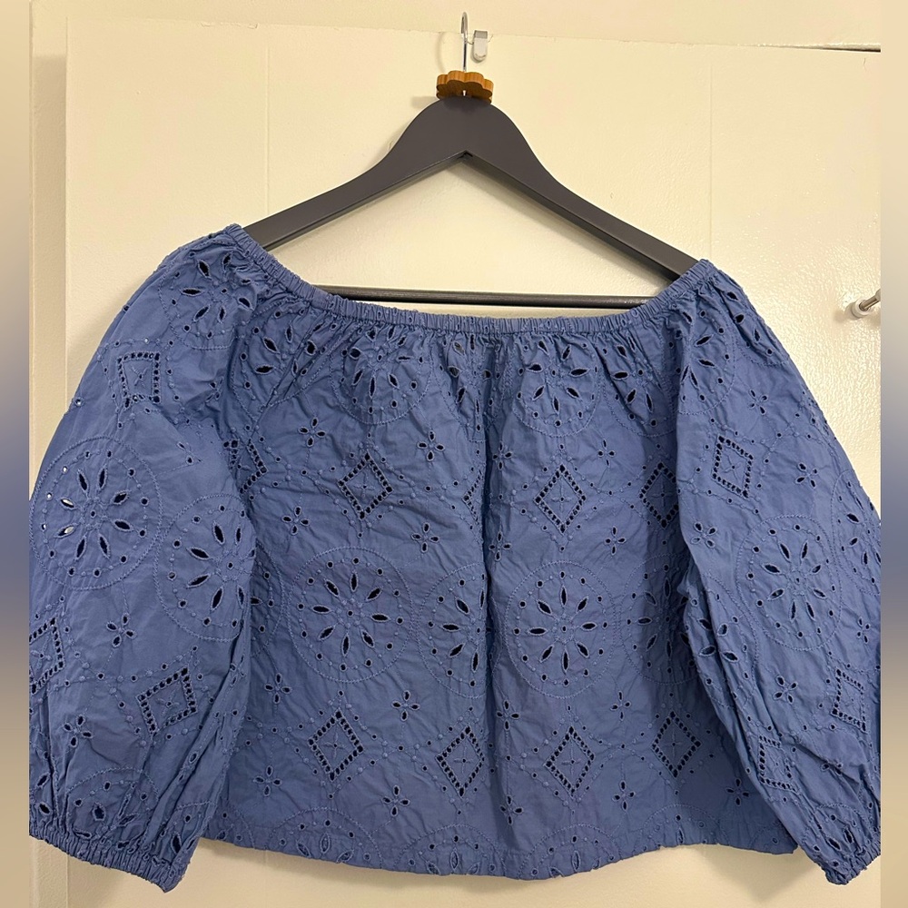 Gap off shoulder blue mid sleeve top